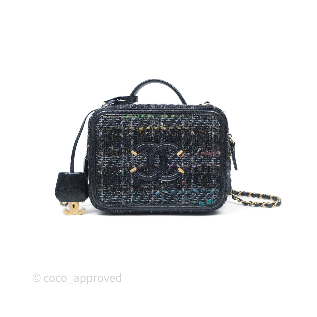 Chanel Medium CC Filigree Vanity Case Navy Tweed Python
