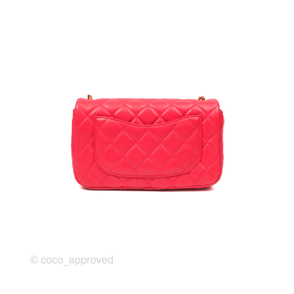 Chanel Mini Rectangular Pearl Crush Chilli Red Lambskin Aged Gold Hardware