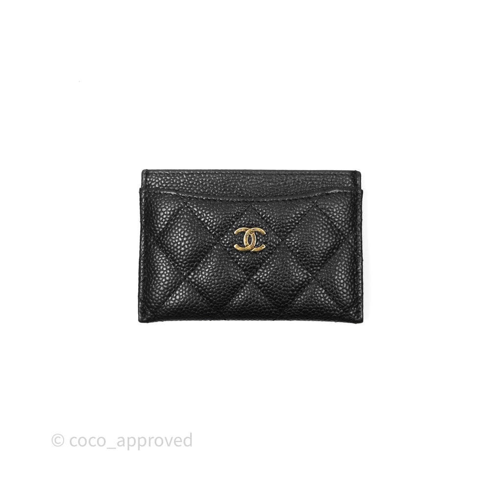 Chanel Classic Flat Card Holder Black Caviar Gold Hardware