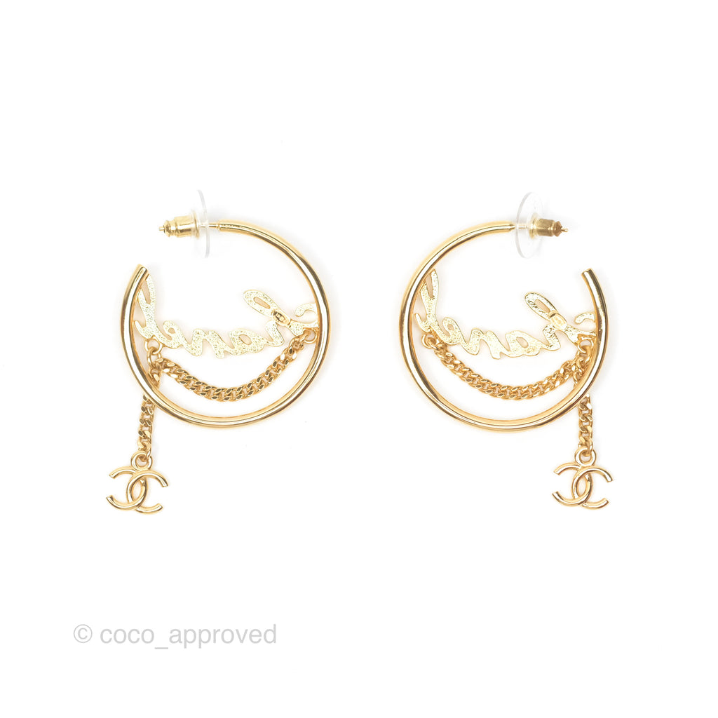 Chanel CC Logo Hoop Earrings Gold Tone 24C