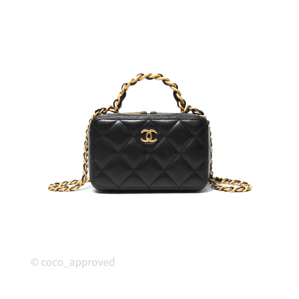 Chanel Top Handle Vanity Case Black Lambskin Aged Gold Hardware 22A