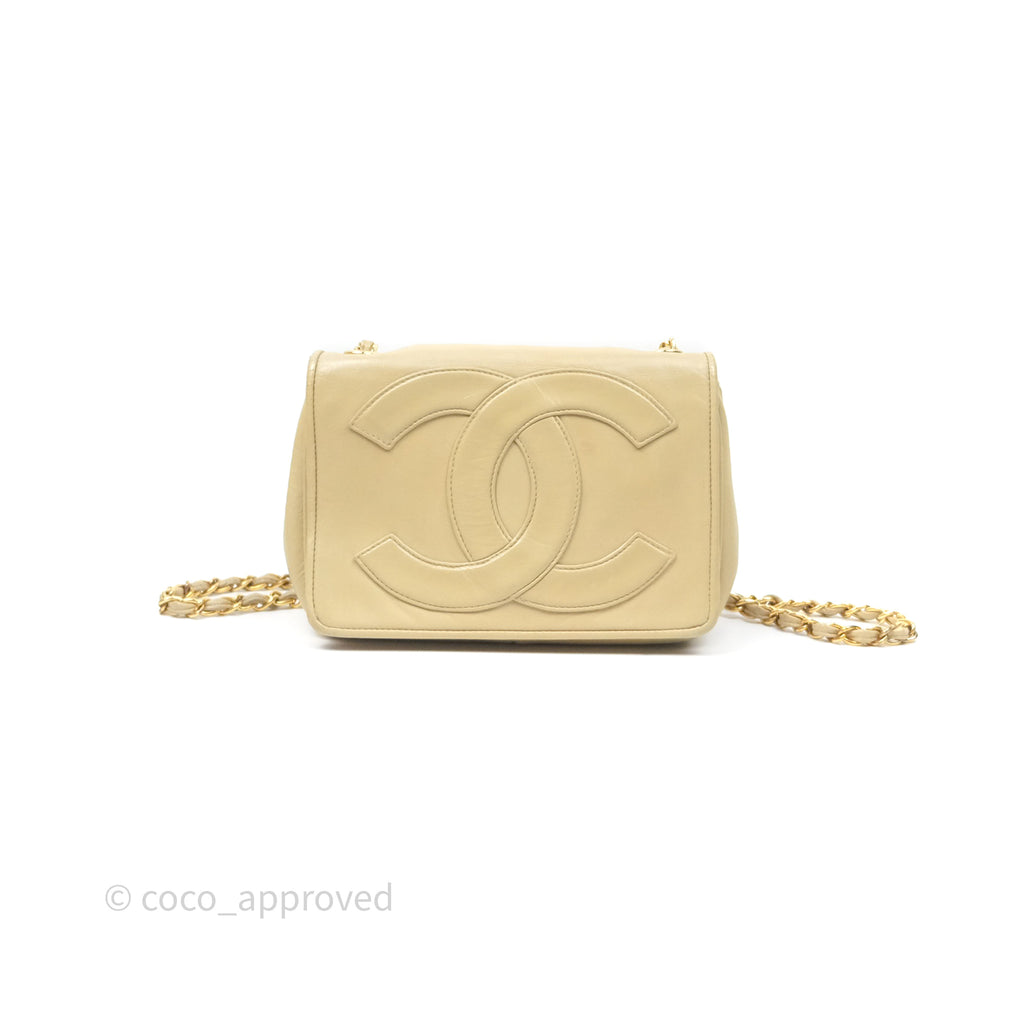 Chanel Vintage CC Flap Bag Beige Lambskin Gold Hardware