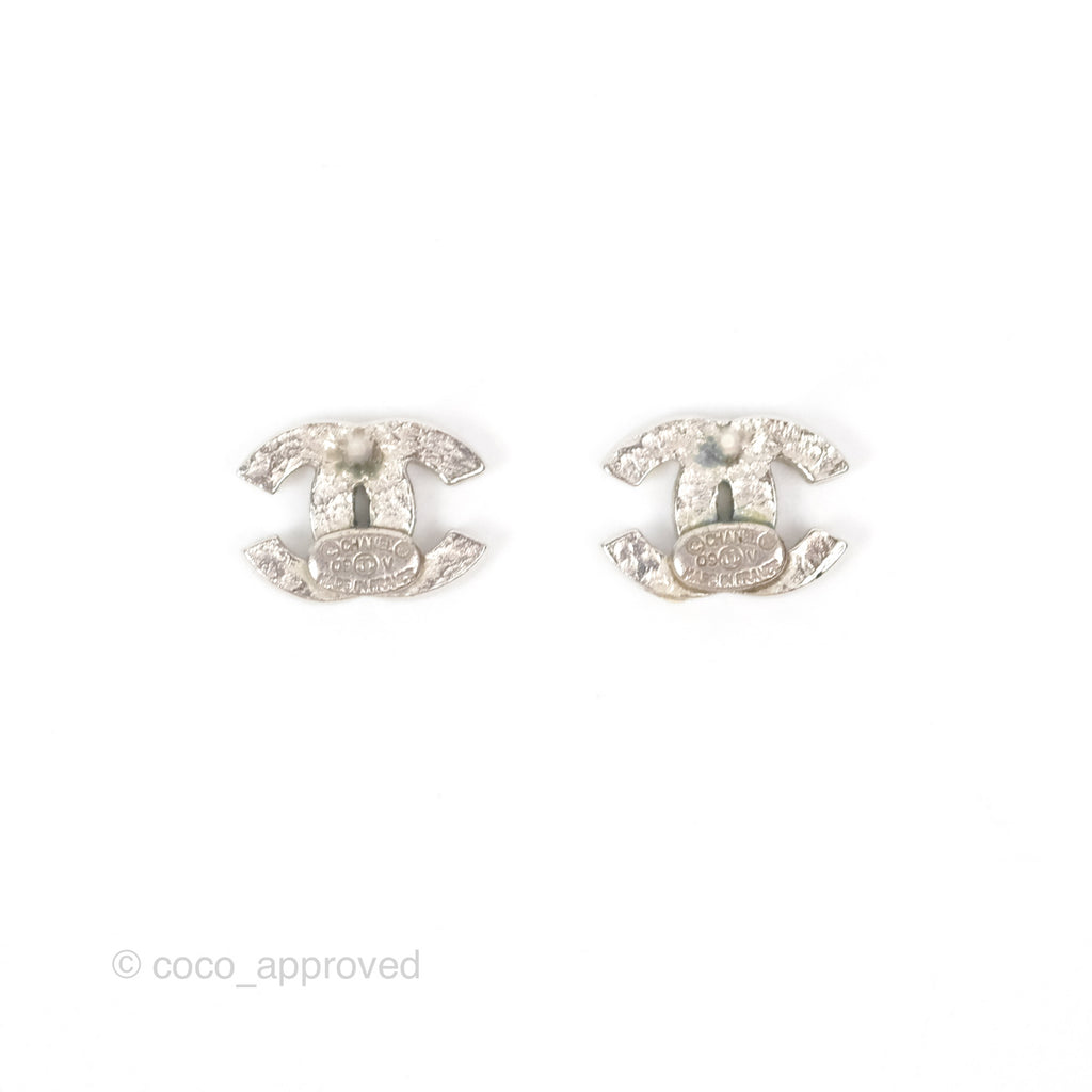 Chanel Crystal CC Earrings Silver Tone 09V