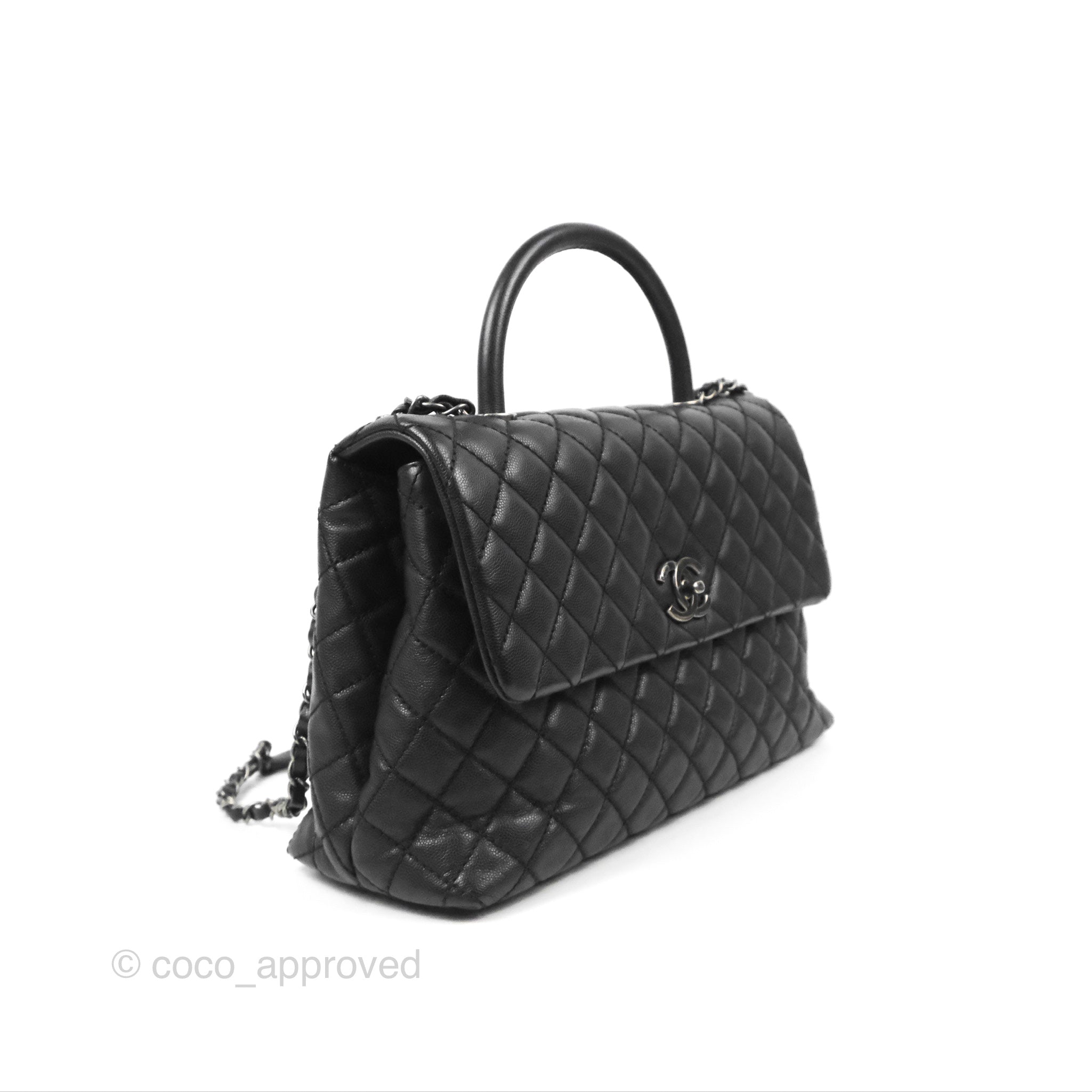 Chanel Large Coco Handle Quilted Black Caviar Ruthenium Hardware