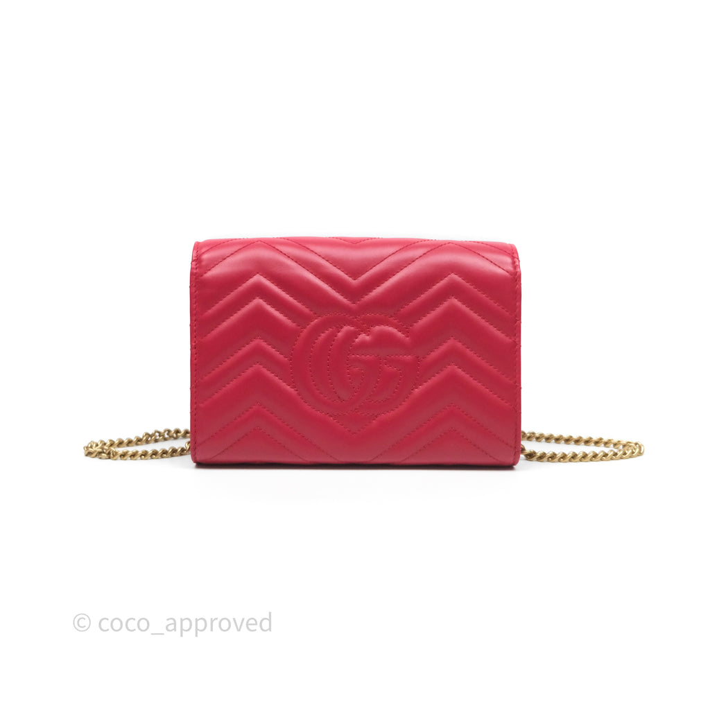 Gucci GG Marmont Matelassé Leather Wallet on Chain Red