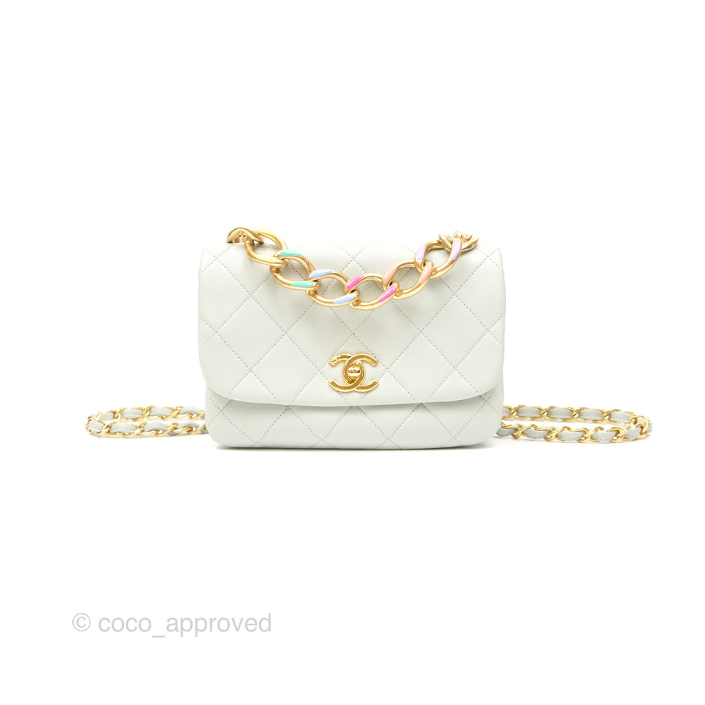 Chanel Chain Handle Flap Light Grey Calfskin Aged Gold Hardware