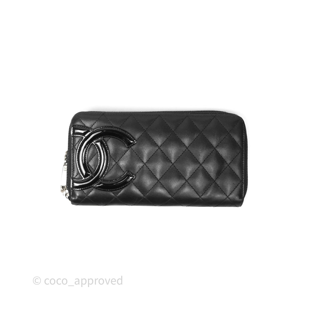 Chanel Quilted Cambon Yen Zip Long Wallet Black Calfskin Silver Hardware