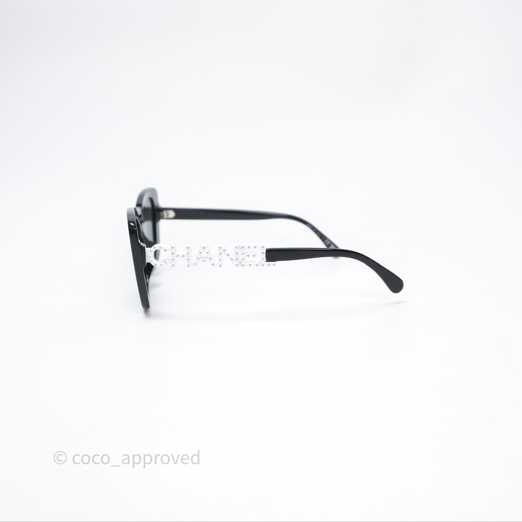 Chanel Acetate Strass Square Polarized Sunglasses Black/ White