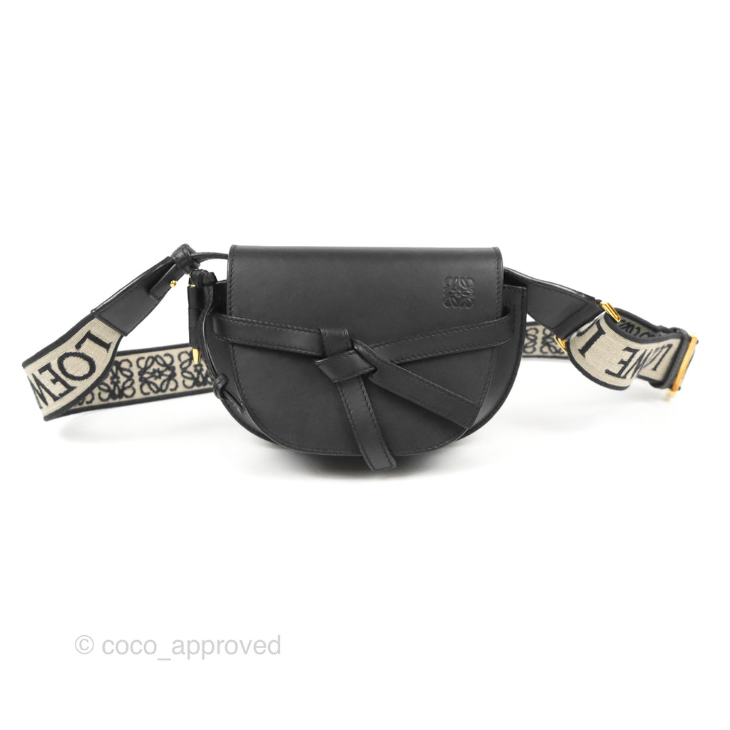 Loewe Mini Gate Dual Bag in Soft Calfskin & Jacquard Strap Black