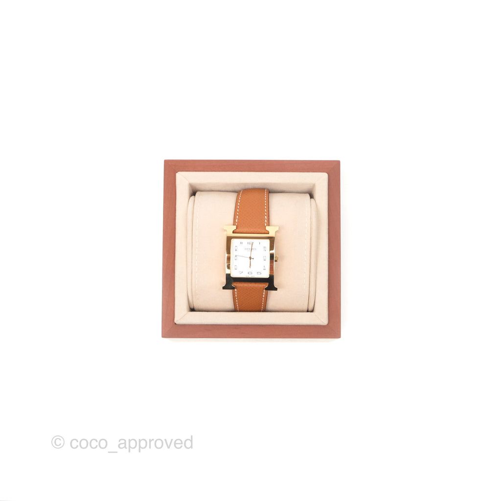 Hermès Heure H TGM 34mm Watch Gold Epsom Gold Hardware