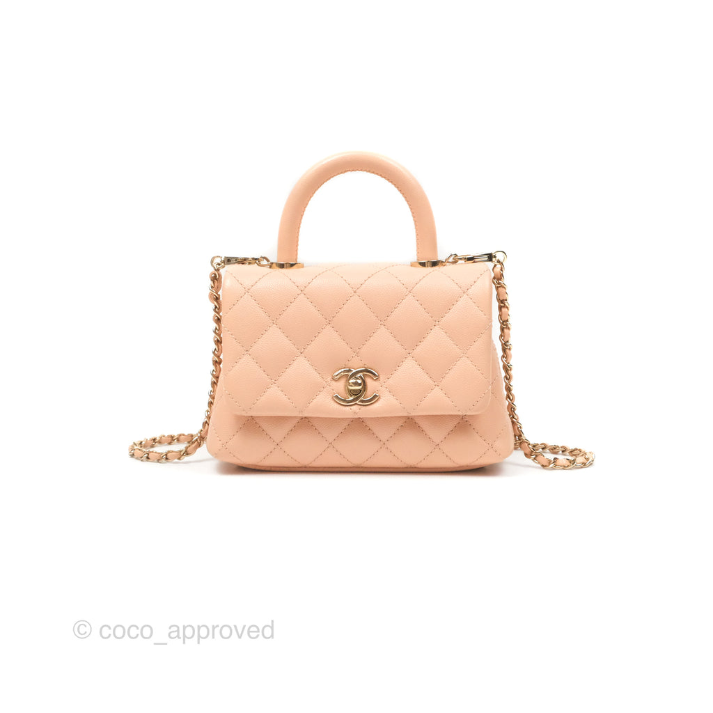 Chanel Quilted Mini Coco Handle Caviar Pink Gold Hardware