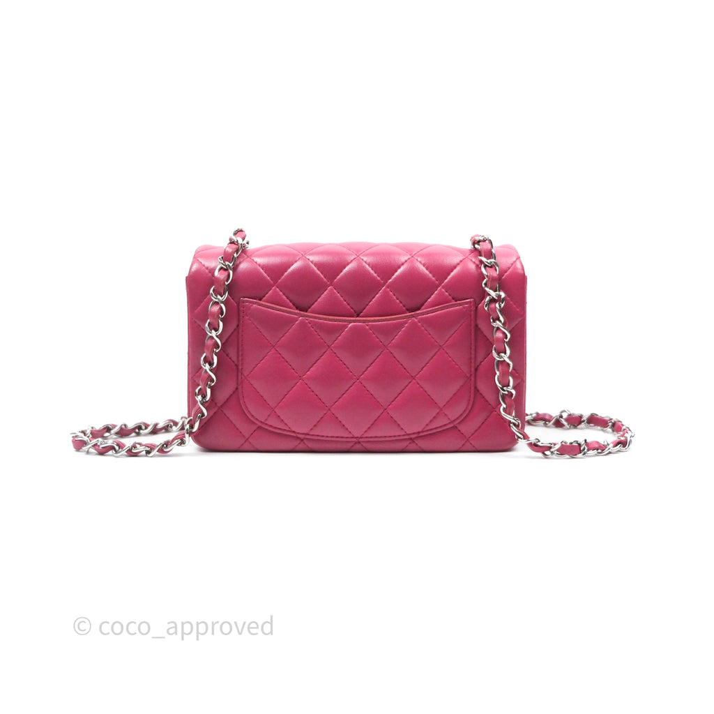 Chanel Quilted Mini Rectangular Flap Dark Pink Lambskin Silver Hardware