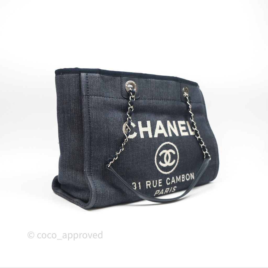 Chanel Medium Deauville Navy Canvas Silver Hardware