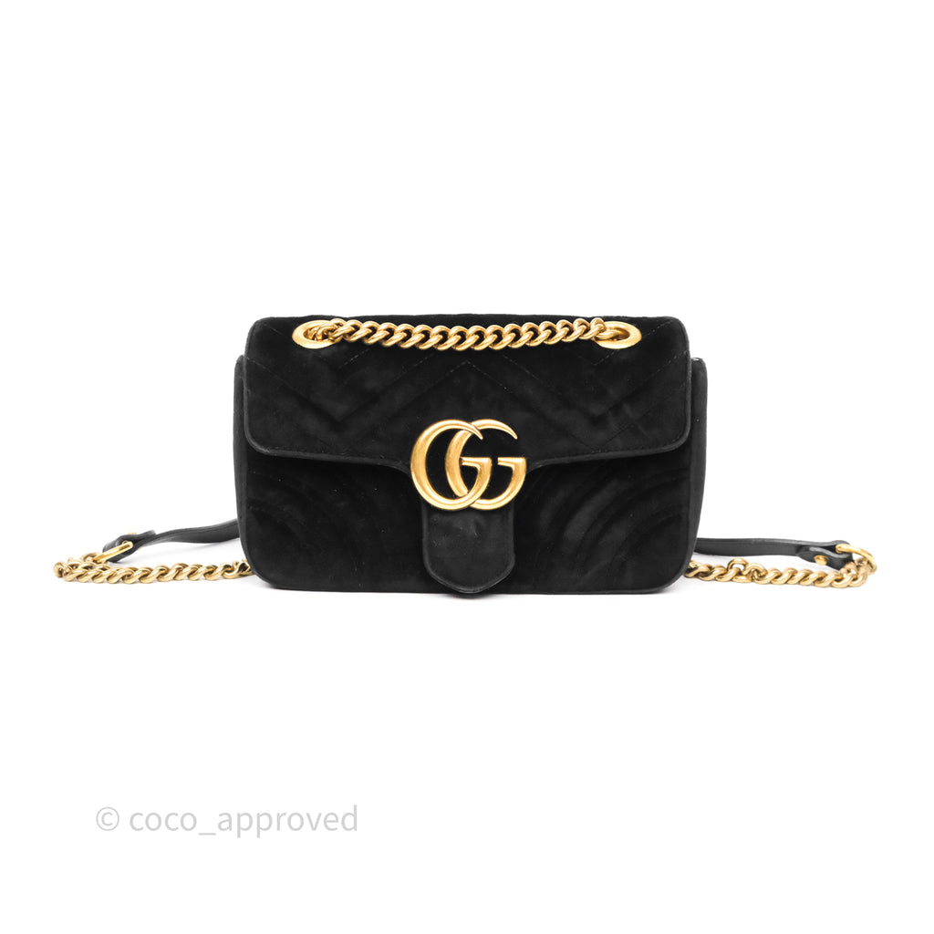 Gucci Mini Marmont Velvet Black Aged Gold Hardware