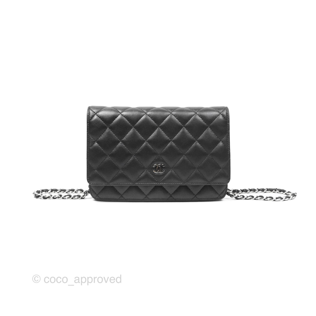 Chanel Quilted Classic Wallet on Chain WOC Black Lambskin Silver Hardware