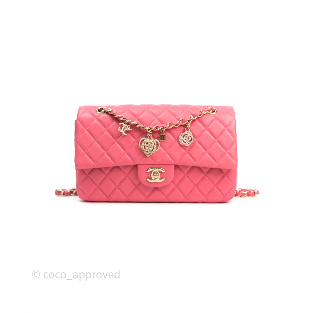 Chanel M/L Medium Flap Bag Valentine Limited Edition Pink Lambskin Gold Hardware