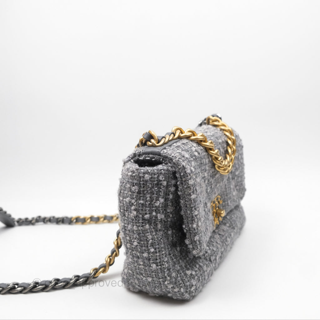 Chanel 19 Small Tweed Grey Mixed Hardware