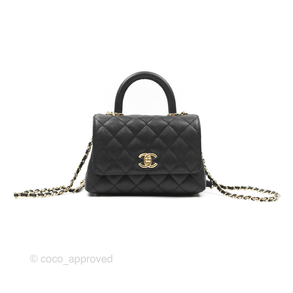 Chanel Mini Coco Handle Quilted Black Caviar Gold Hardware