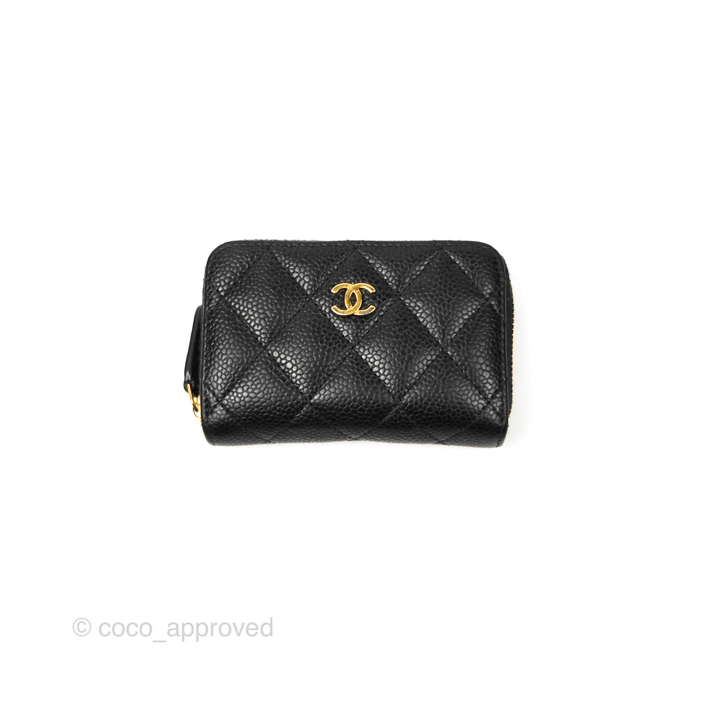 Chanel Quilted Zip Card Holder Black Caviar Gold Hardware