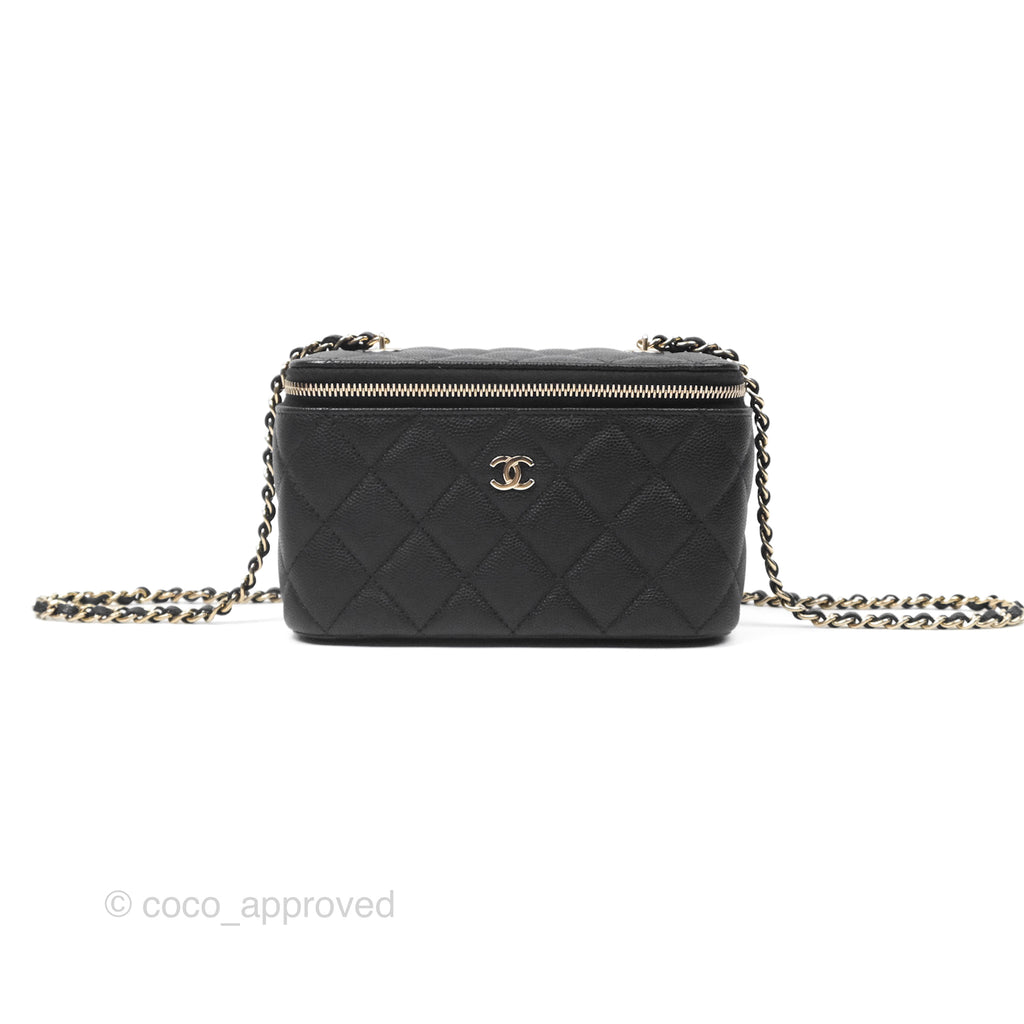 Chanel Vanity Rectangular With Chain Black Caviar Gold Hardware