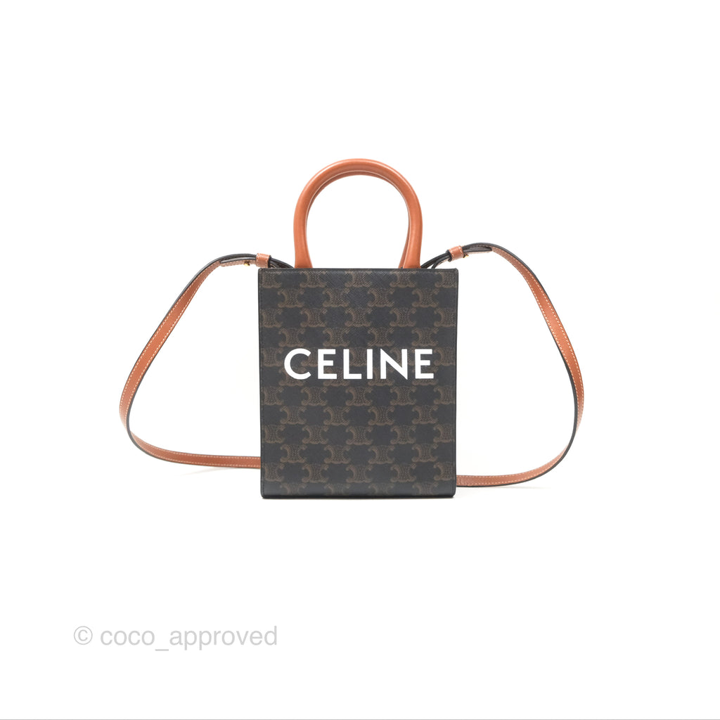 Celine Mini Vertical Cabas Bag Triomphe Canvas Tan