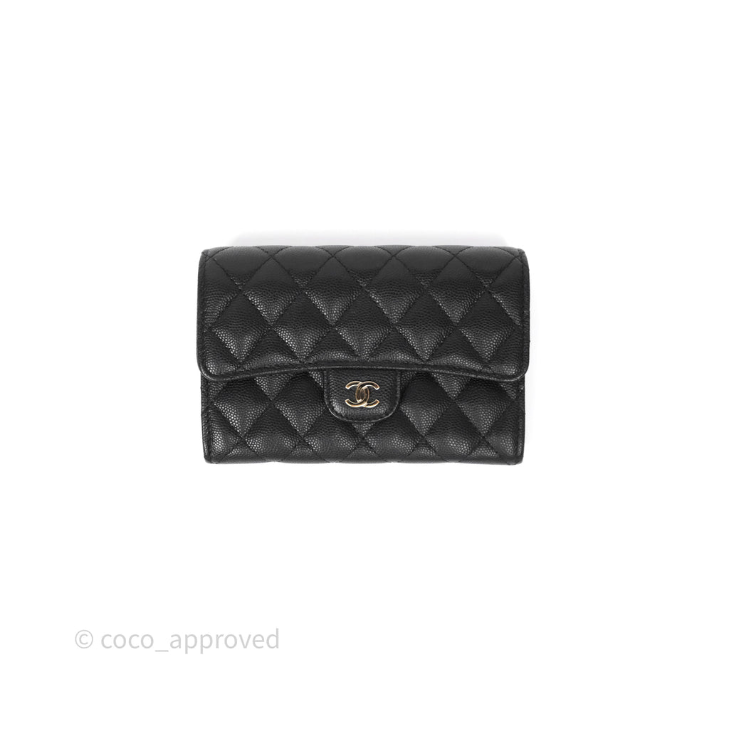 Chanel Classic Medium Flap Wallet Quilted Black Caviar Gold Hardware