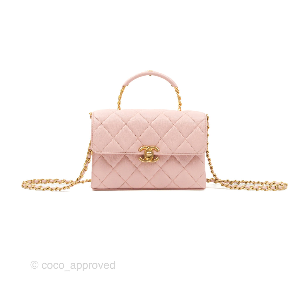 Chanel Carry Me Top Handle Flap Bag Pink Caviar Aged Gold Hardware 23S