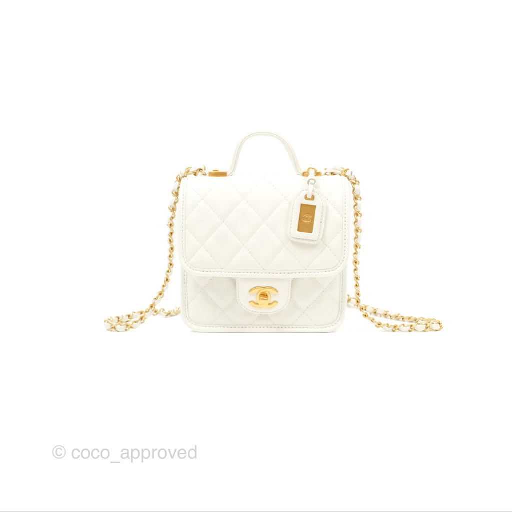 Chanel Mini School Memory Top Handle Flap White Caviar 22K