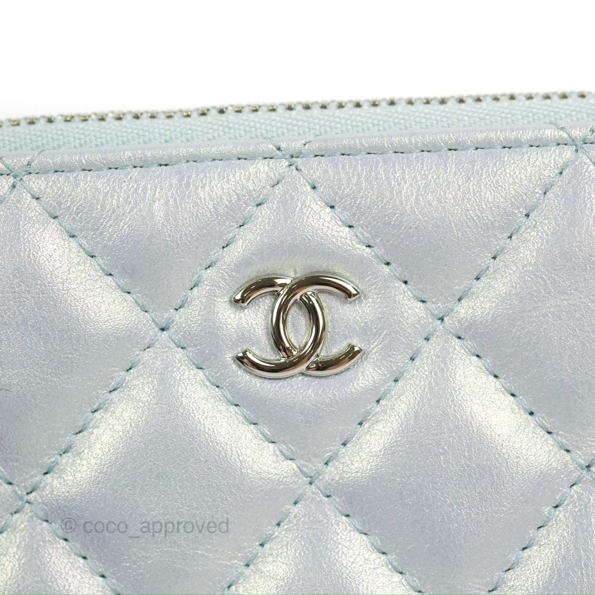 Chanel Quilted Mini O Case Iridescent Icy Blue Calfskin Silver Hardwar –  Coco Approved Studio