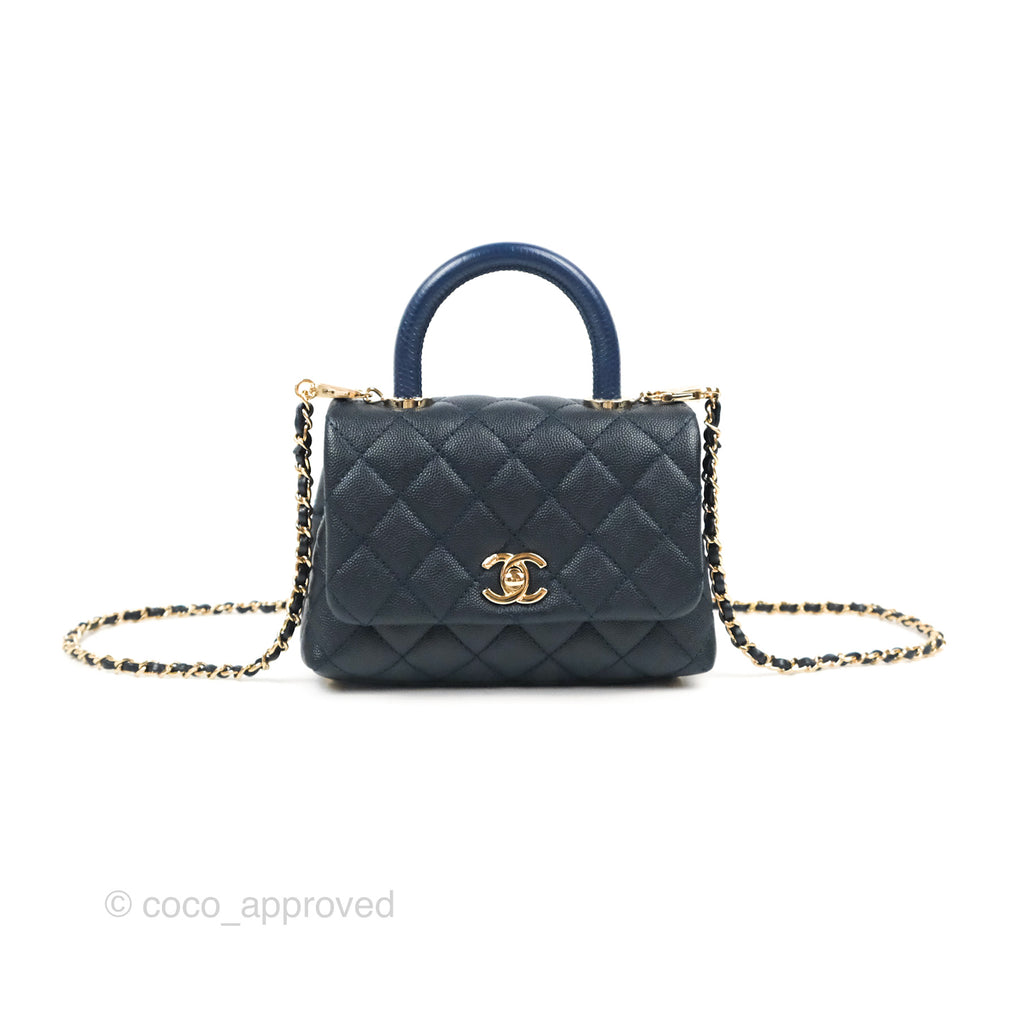 Chanel Mini Coco Handle Quilted Navy Caviar Gold Hardware