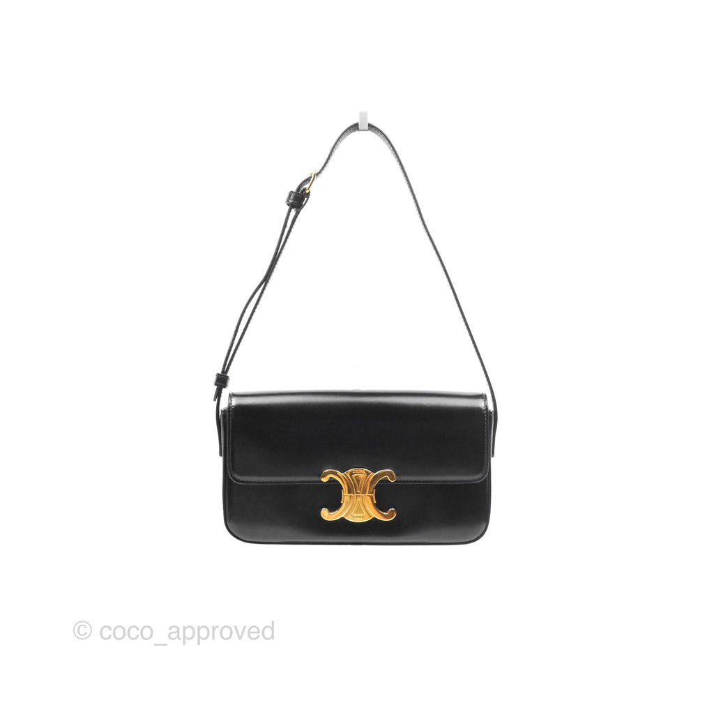 Celine Triomphe Shoulder Bag Black Calfskin