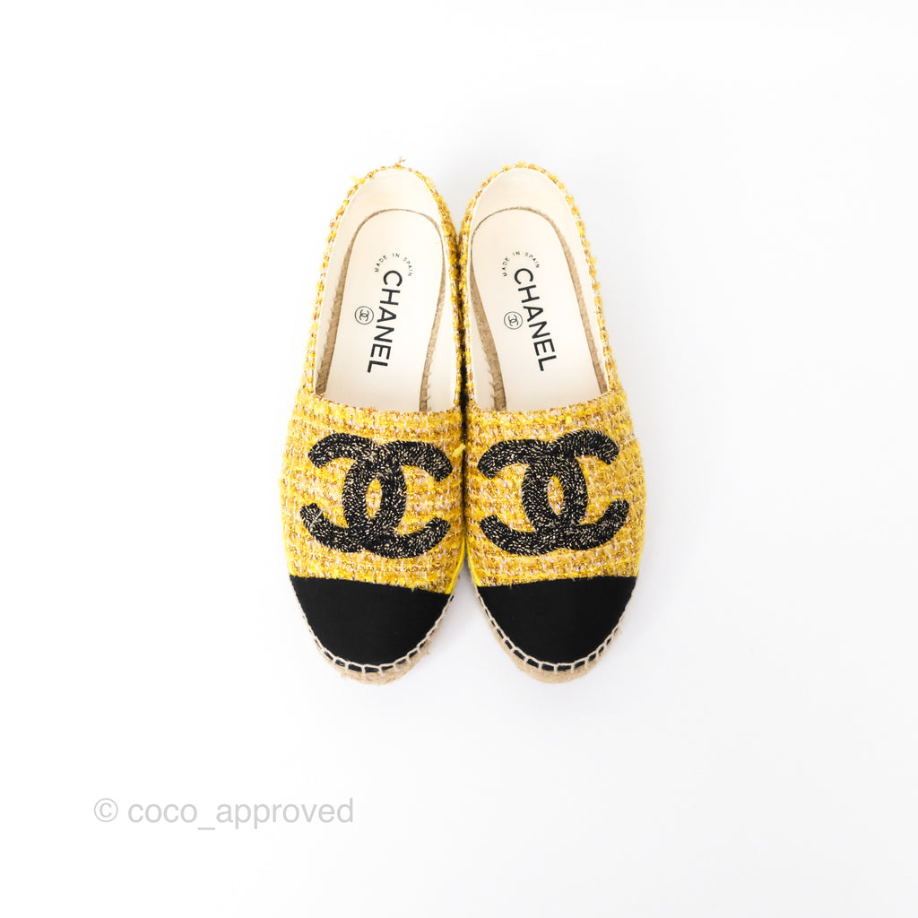 Chanel Espadrille Yellow Gold Tweed Size 36