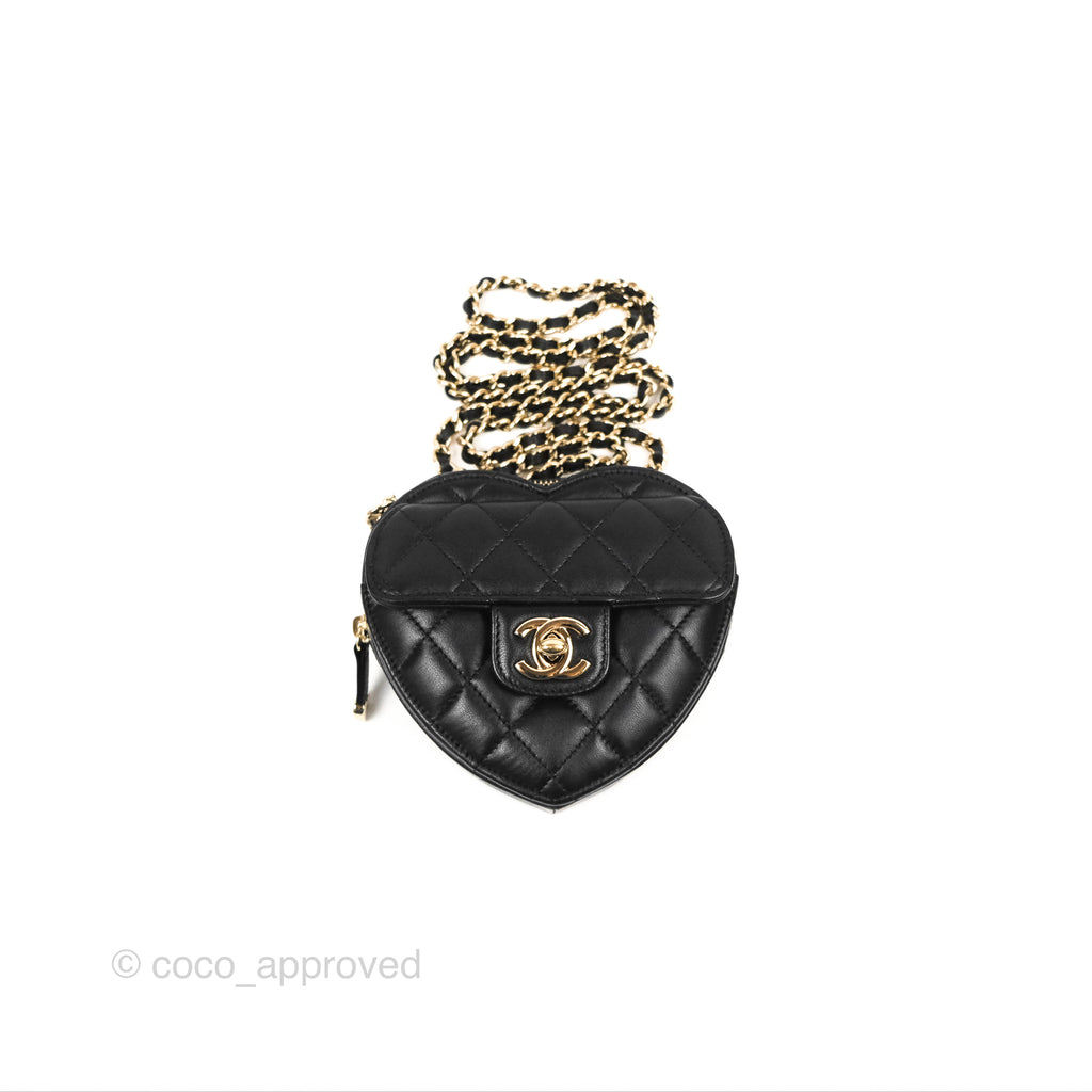 Chanel Small Heart Bag Black Lambskin Gold Hardware 22S