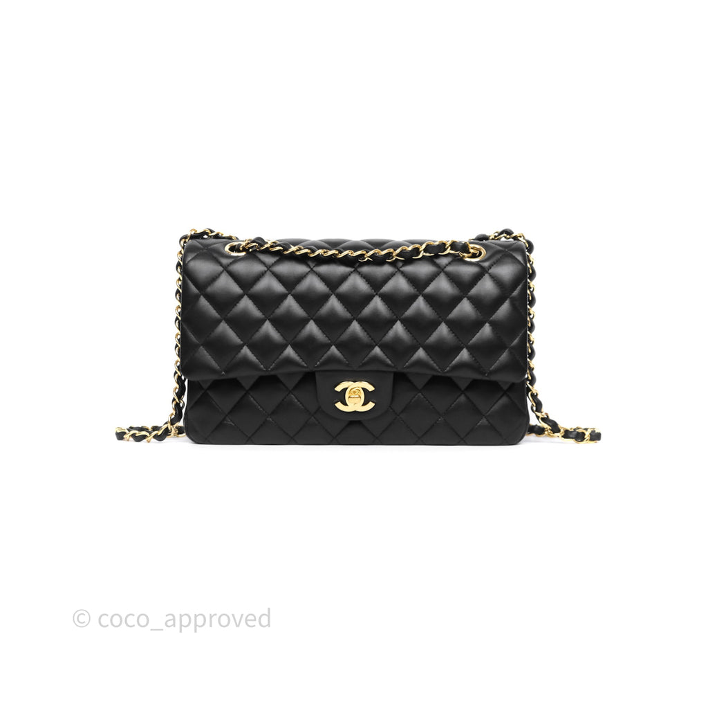 Chanel Classic M/L Medium Flap Quilted Black Lambskin Gold Hardware