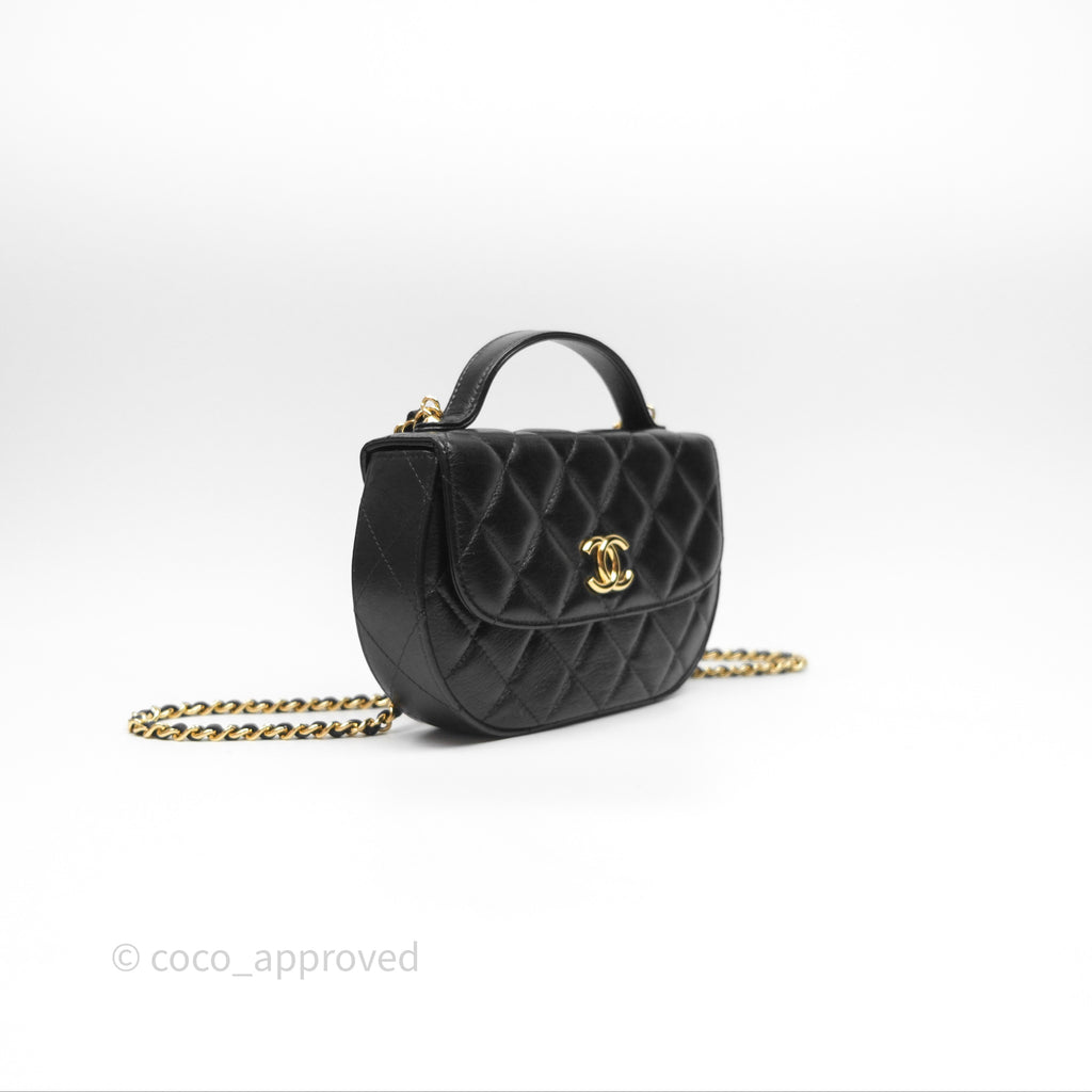 Chanel Quilted Phone Holder with Chain Black Shiny Calfskin Gold Hardware 23A