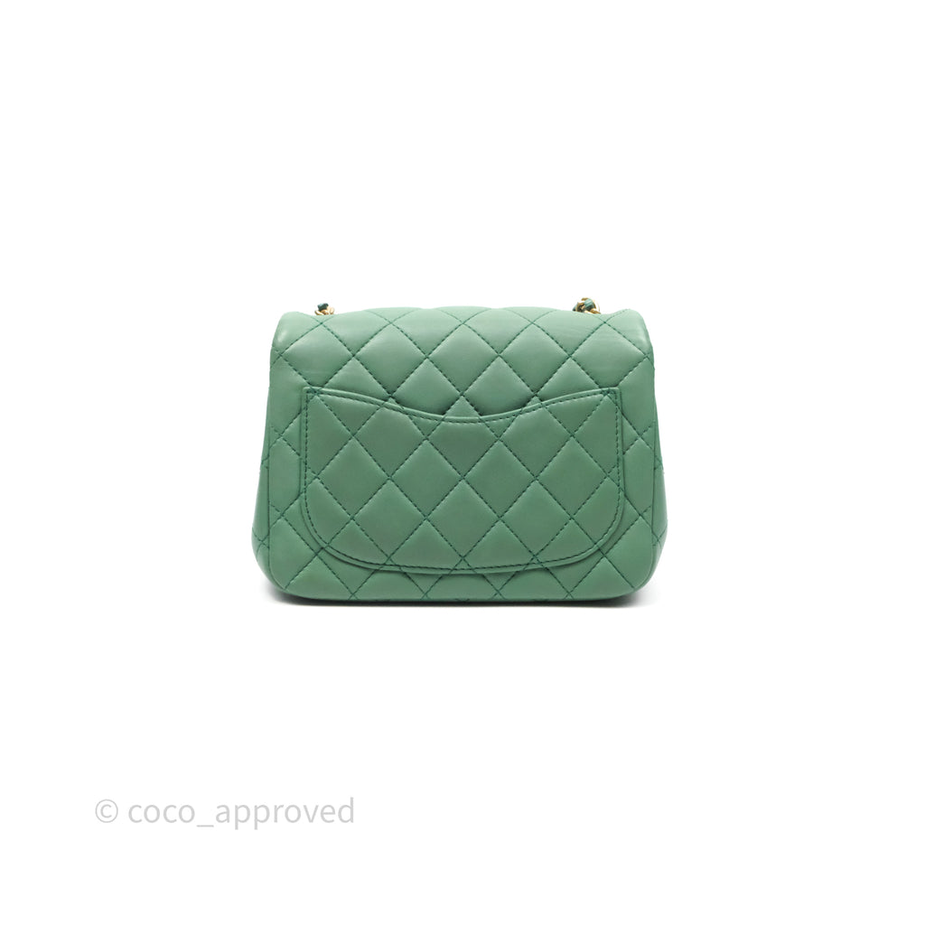 Chanel Pearl Crush Mini Square Quilted Green Lambskin Aged Gold Hardware