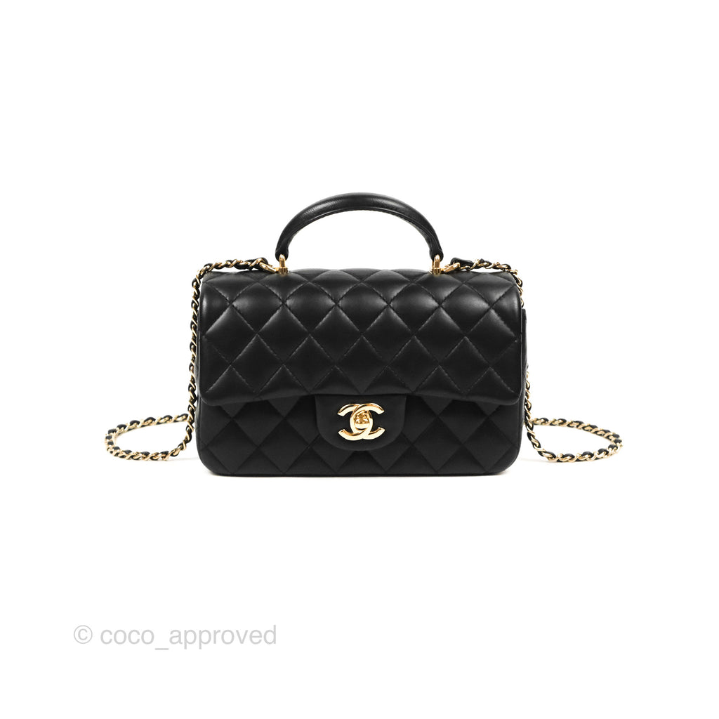 Chanel Top Handle Mini Rectangular Flap Bag Black Lambskin Gold Hardware