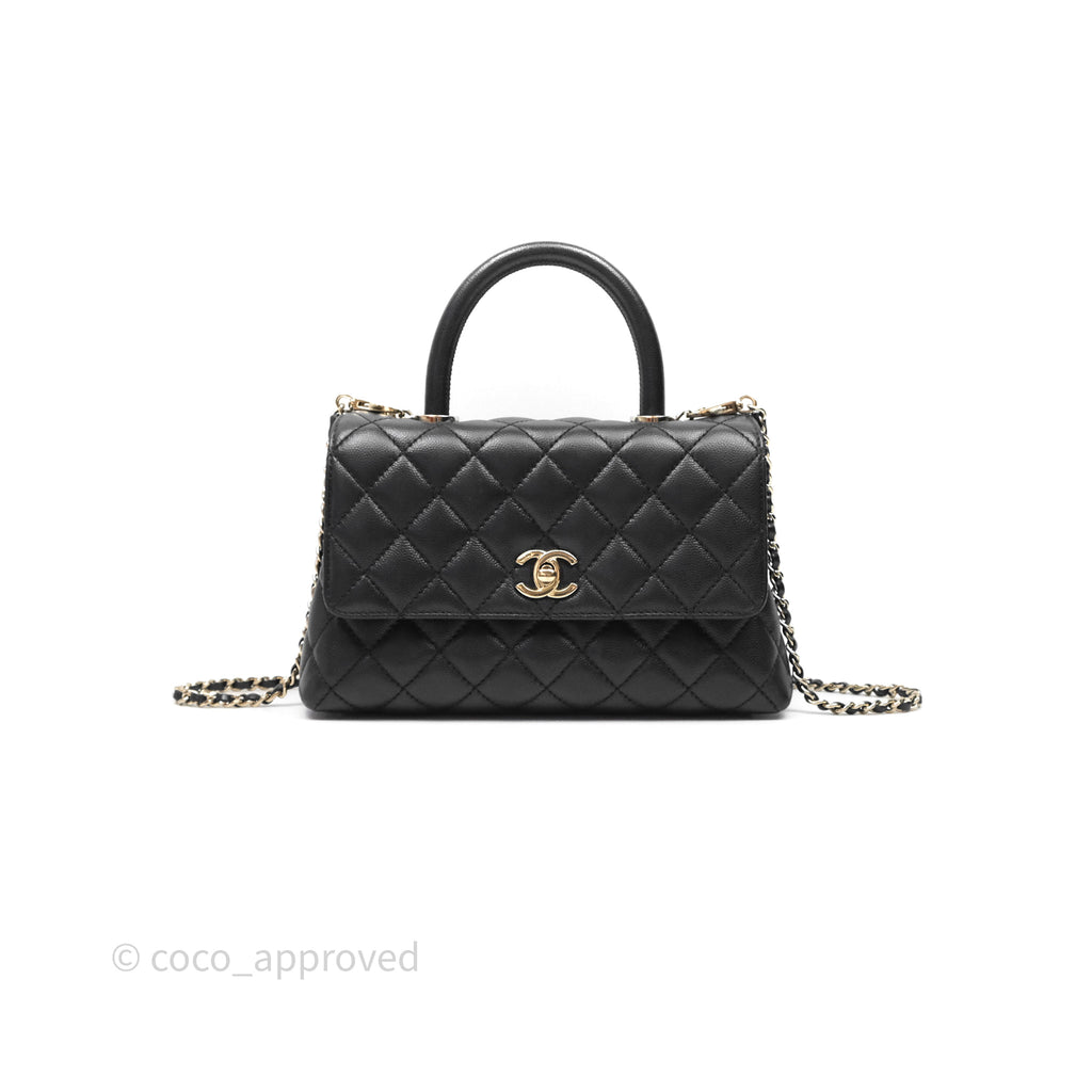 Chanel Small Coco Handle Quilted Black Caviar Gold Hardware