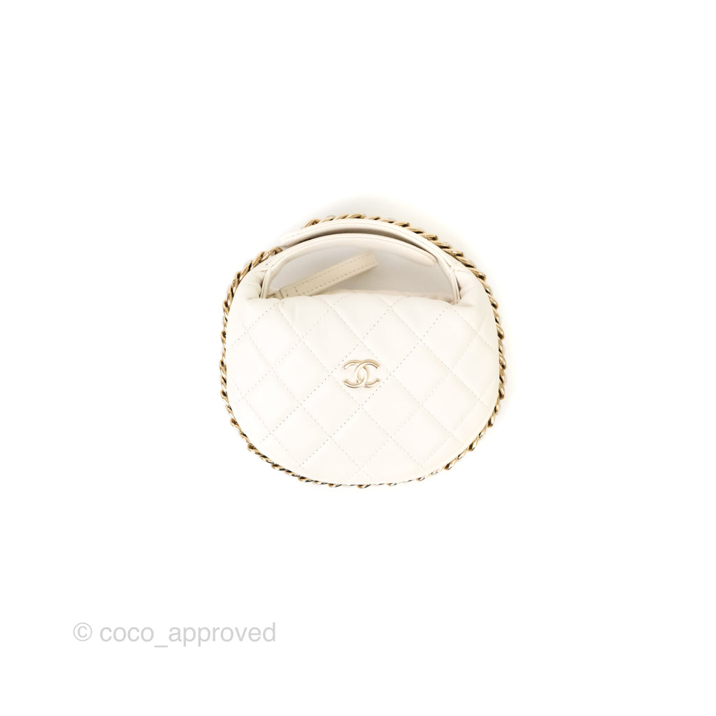 Chanel Chain Around Mini Hobo Pouch White Lambskin Gold Hardware 23C