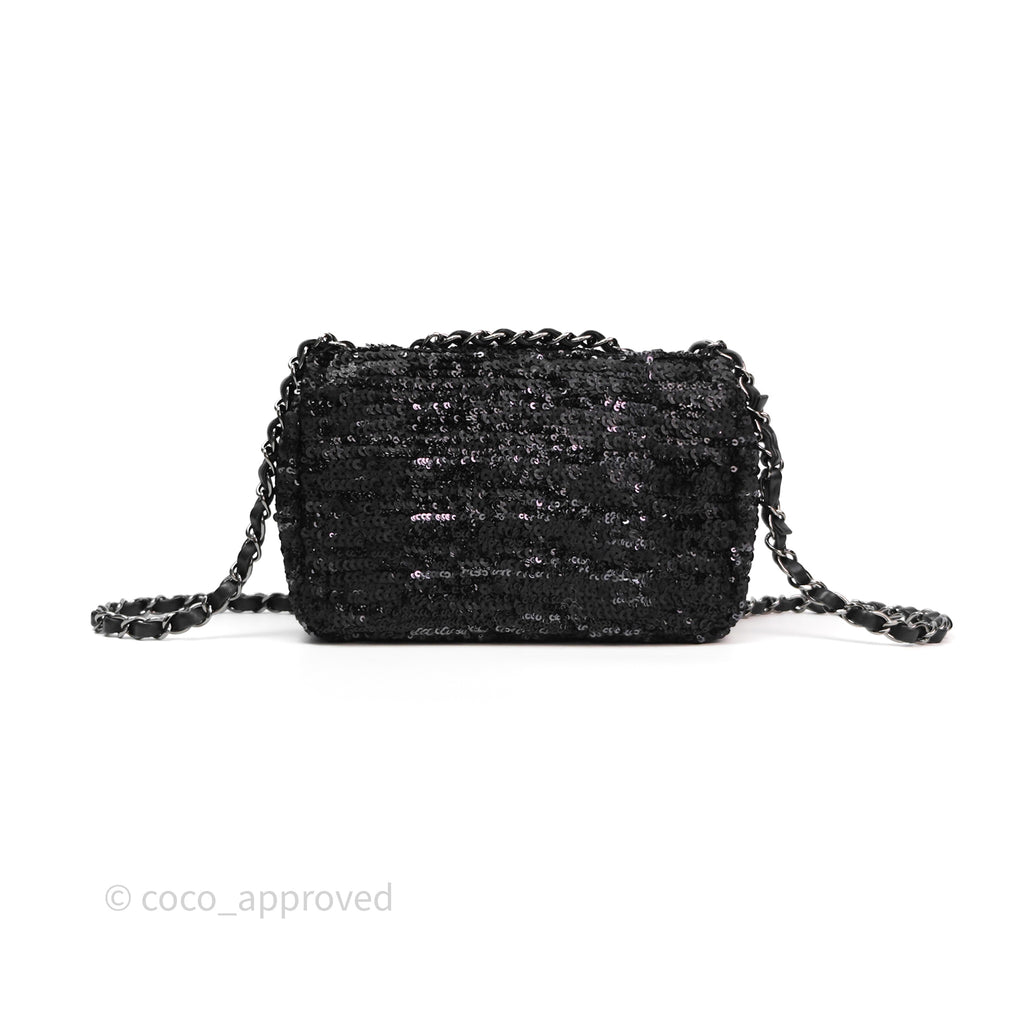 Chanel Mini Flap Bag Sequin Black/ Navy Gun Metal Hardware