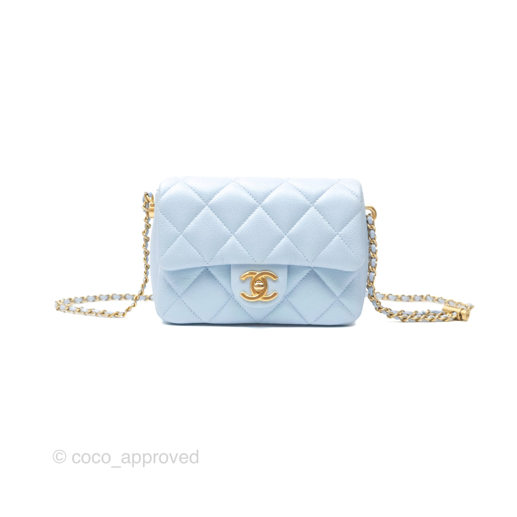 Chanel Quilted My Perfect Mini Iridescent Blue Caviar Aged Gold Hardware