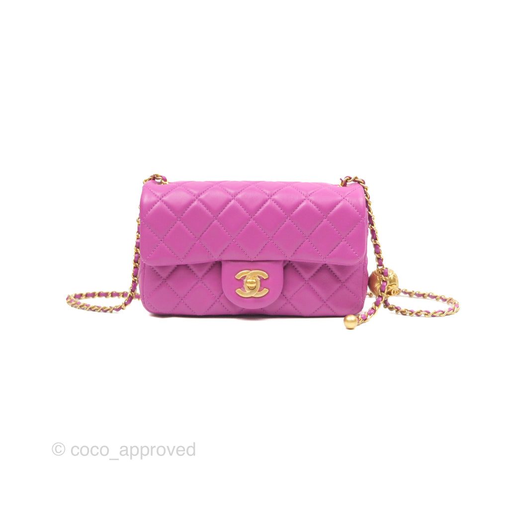Chanel Mini Rectangular Pearl Crush Quilted Purple Lambskin Aged Gold Hardware