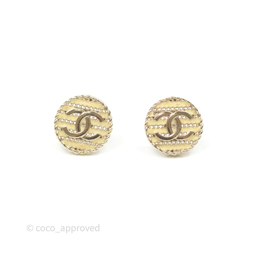 Chanel CC Round Earrings Gold Tone 19C