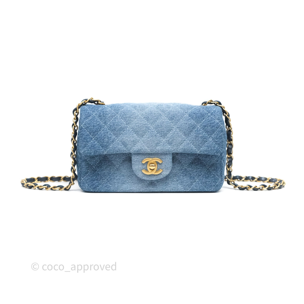 Chanel Quilted Mini Rectangular Flap Denim Aged Gold Hardware
