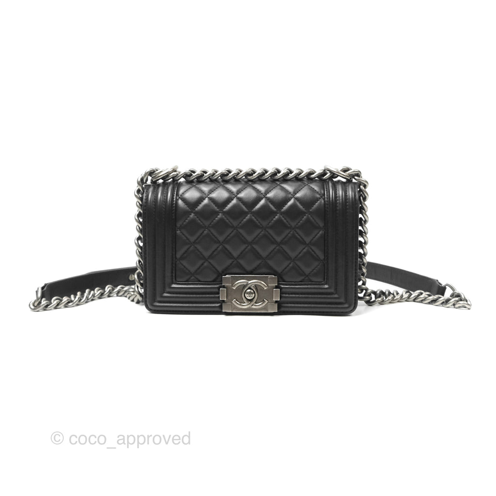 Chanel Small Boy Quilted Black Calfskin Ruthenium Hardware
