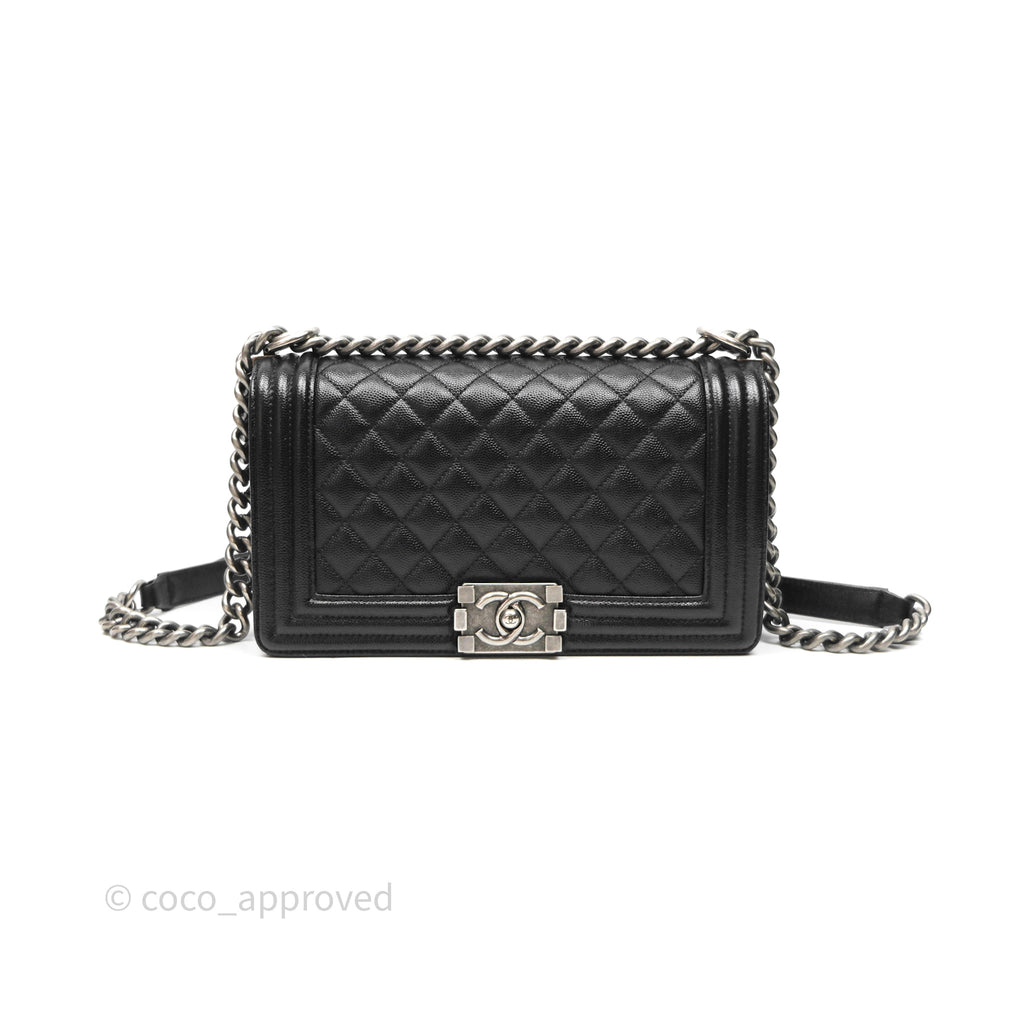 Chanel Quilted Medium Boy Black Caviar Ruthenium Hardware