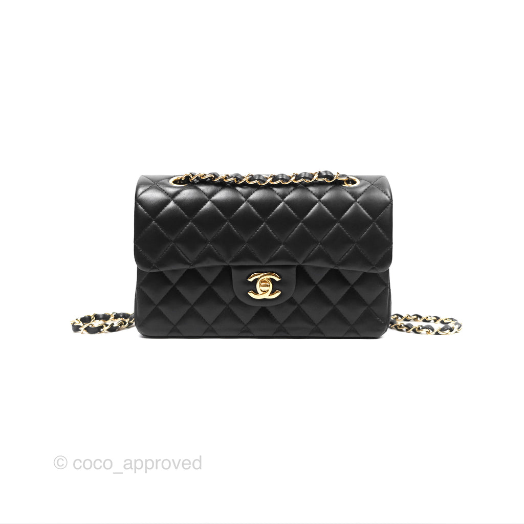 Chanel Small Classic Flap Quilted Black Lambskin Gold Hardware