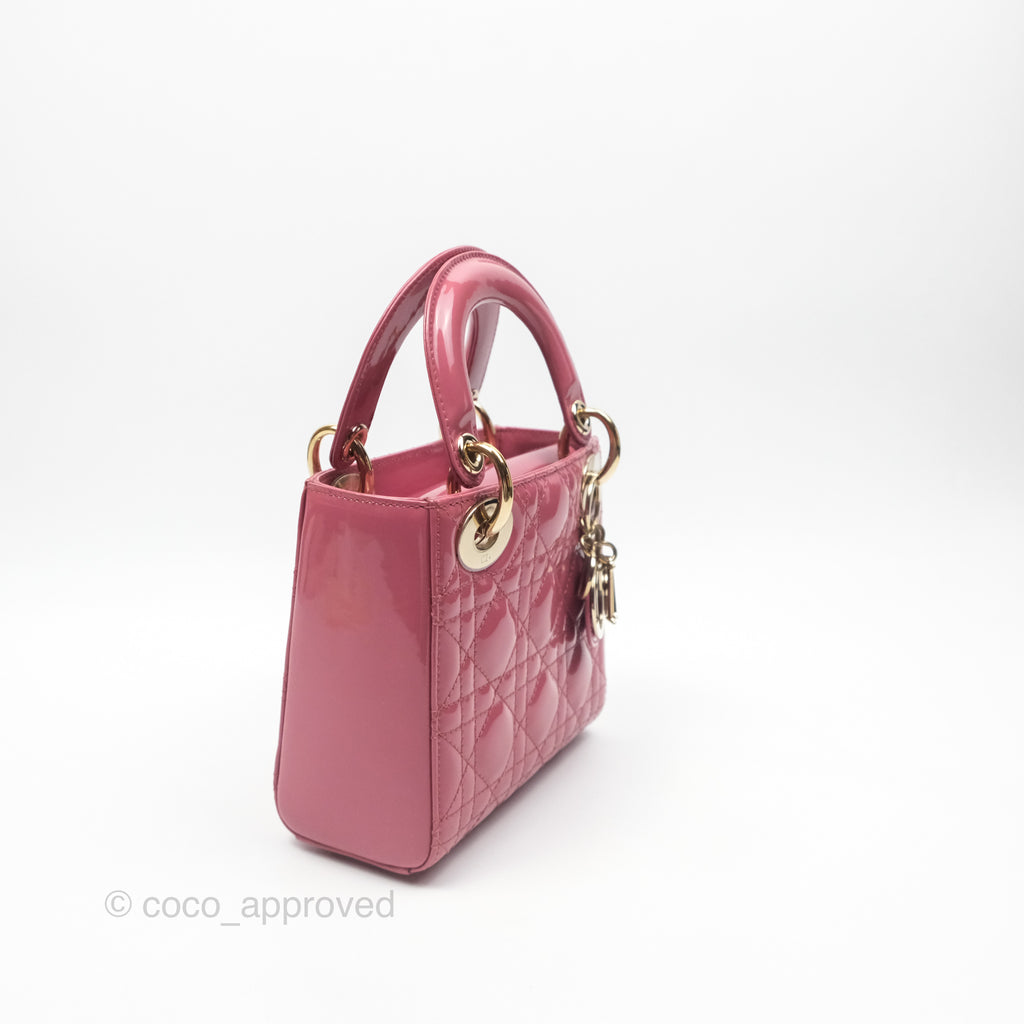 Christian Dior Mini Lady Dior Dusty Pink Patent Gold Hardware