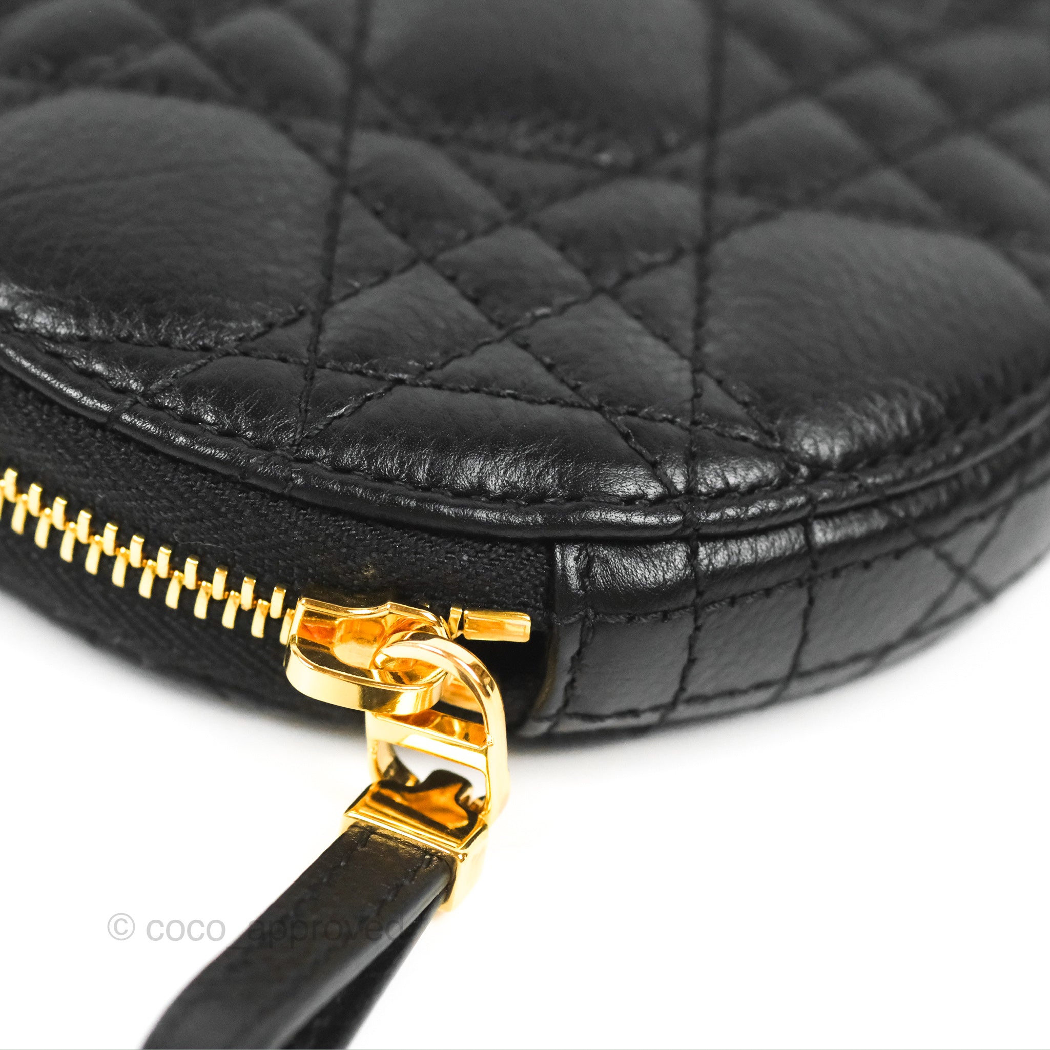 NEW DIOR CARO ROUND POUCH WITH CHAIN BLACK