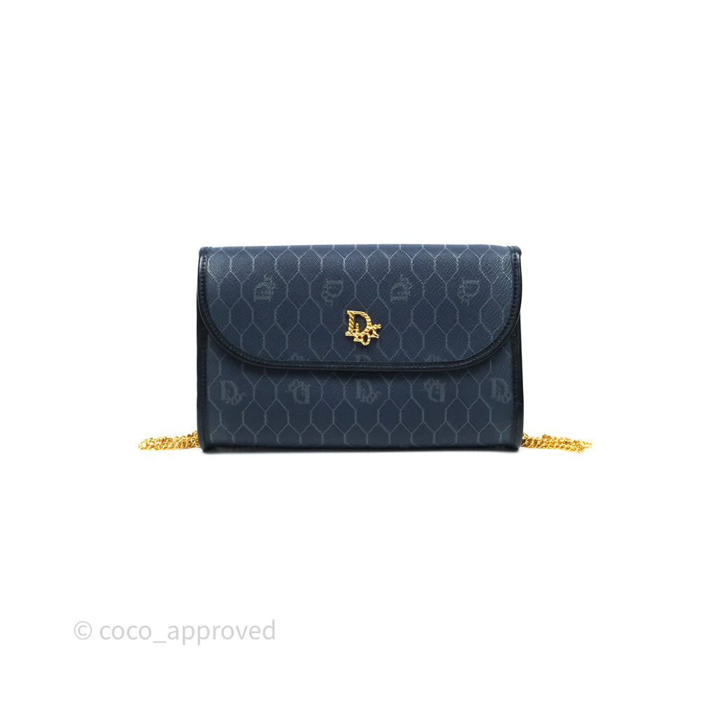 Christian Dior Vintage Honeycomb Flap Bag Navy Gold Hardware